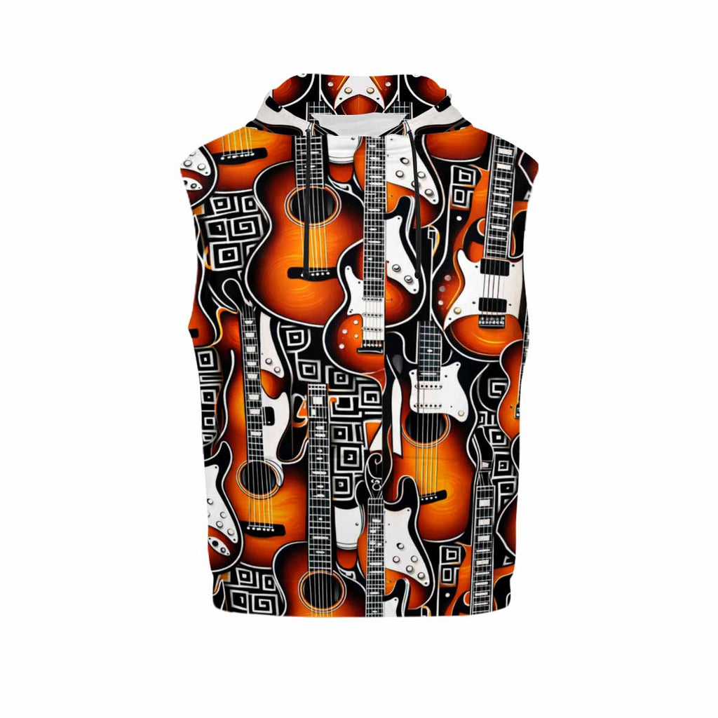 Rich and Rich Women's Orange Pattern Guitar Graphic Sleeveless Hoodie
