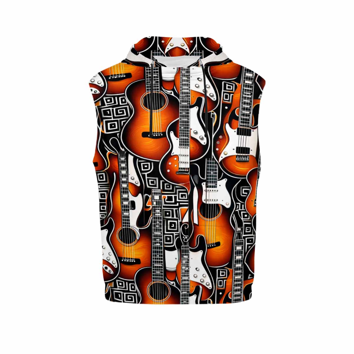 Rich and Rich Women's Orange Pattern Guitar Graphic Sleeveless Hoodie
