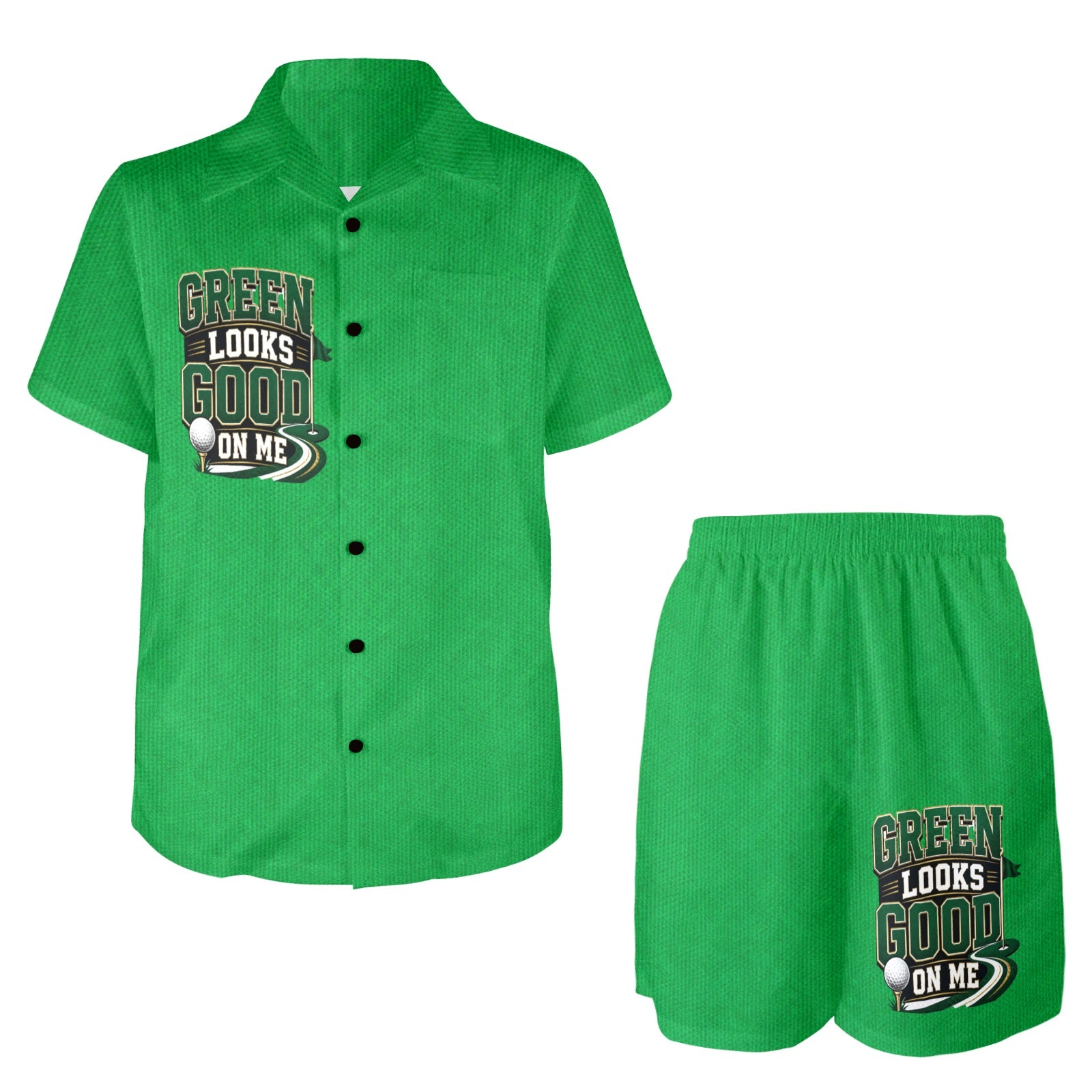 Rich and Rich Men’s Green Shirt and Shorts Golf Outfit Set with Pockets | 4-Way Stretch Casual Resort Set