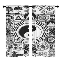 Black and white Feng Shui floor-to-ceiling curtain, 52x84 inches, suede-like polyester