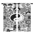 Rich and Rich Feng Shui black and white floor-to-ceiling curtains hanging in a modern living room
