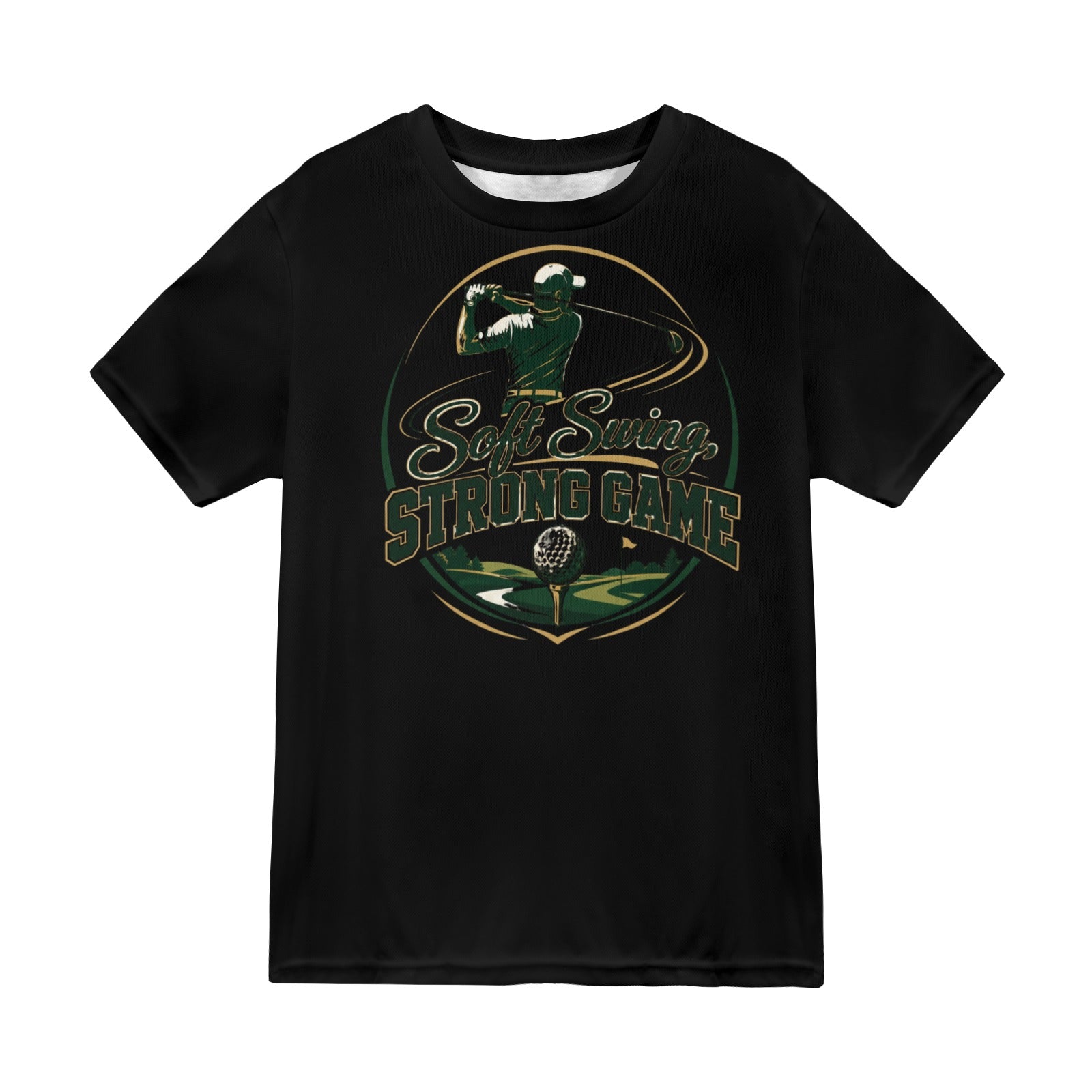 Black men’s short‑sleeve mesh golf T‑shirt with all‑over print and elastic neckband — additional view 8