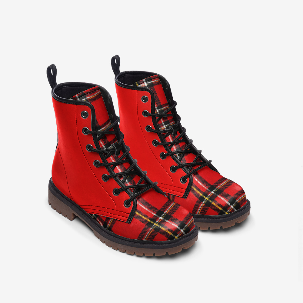Rich and Rich Red Checkered Men's Leather Boot