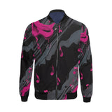 Men's magenta all-over print bomber jacket with front zip and pouch pockets — product detail