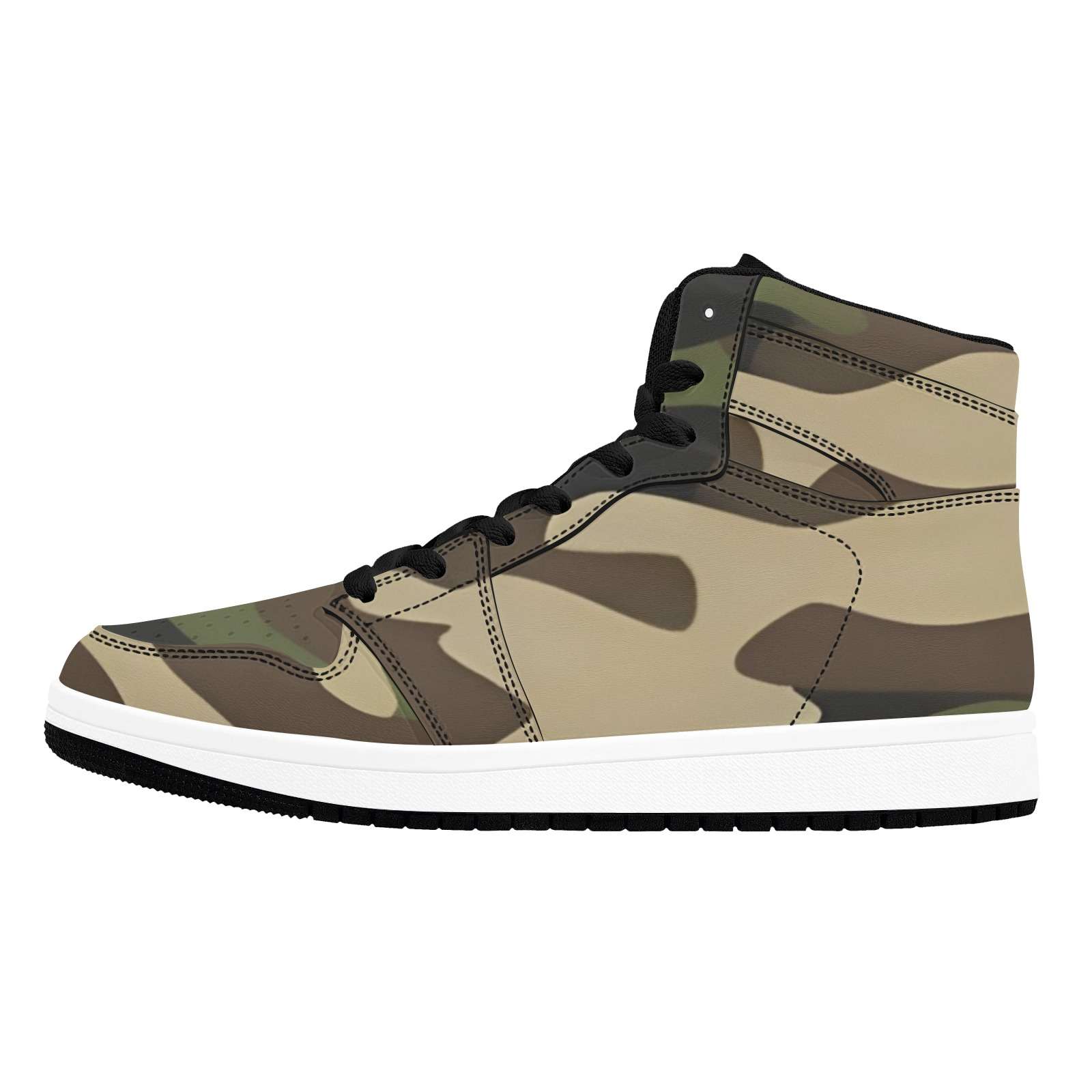 Camo green high-top men's sneakers with synthetic leather panels and rubber outsole — additional view 14