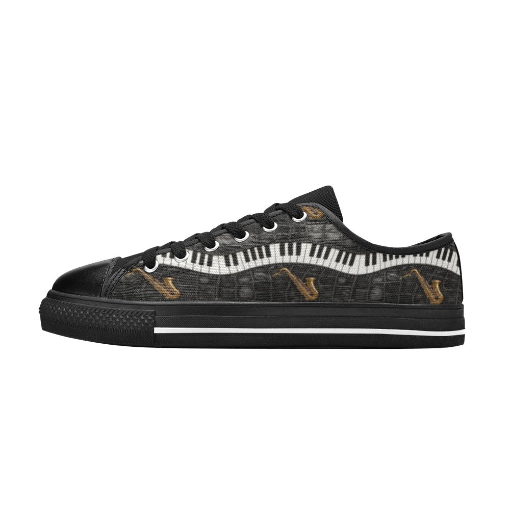Rich and Rich Men's Black Piano/Saxophone Low-Top Sneakers
