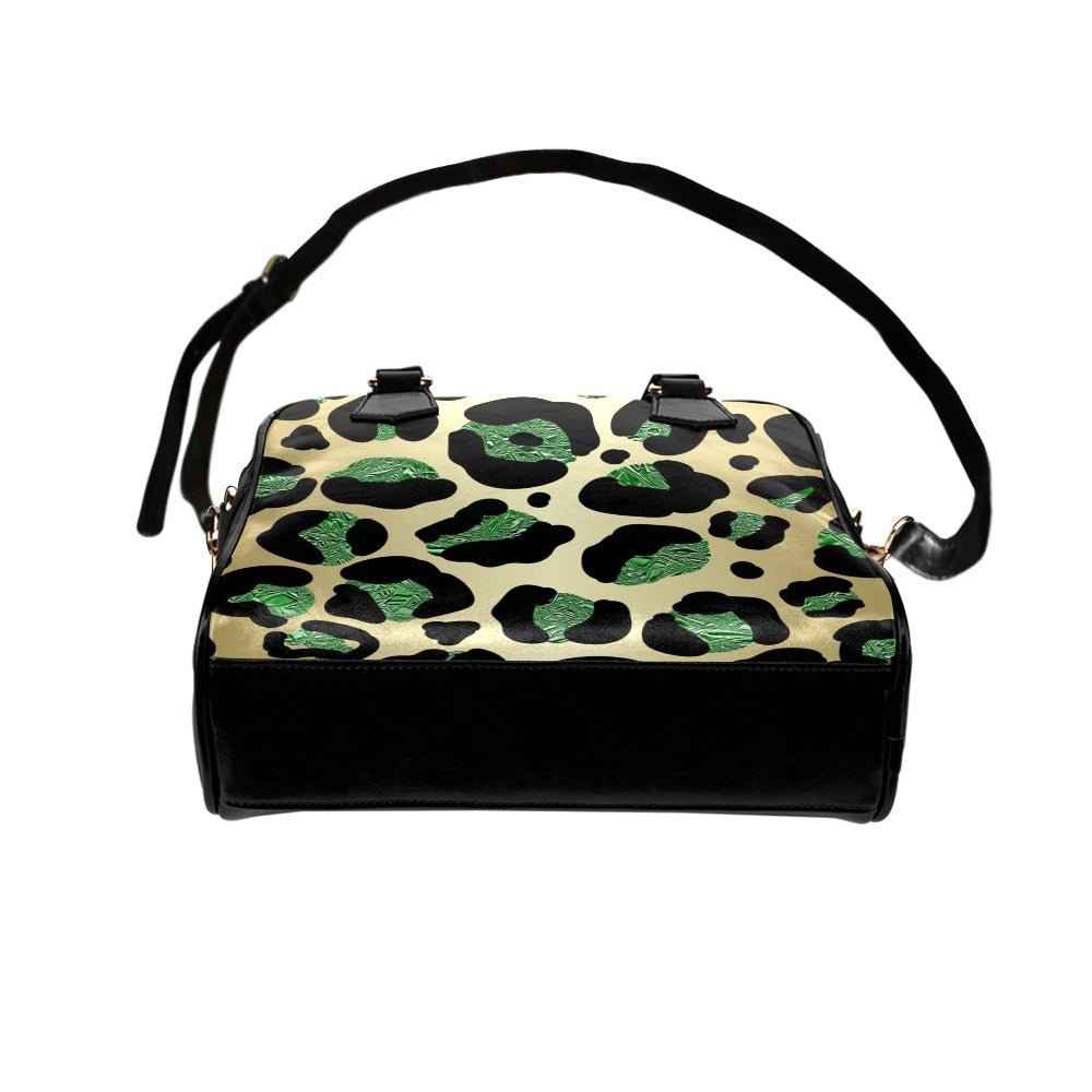 Emerald green PU leather shoulder handbag with removable strap and double handles — product detail