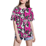 Women's full-button baseball jersey in mesh polyester with musical instruments print
