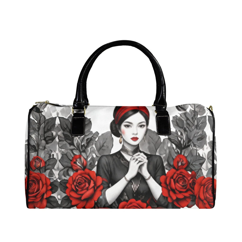 Rich and Rich Red Roses Leather  Large Capacity Travel Bag with PU Leather Handles for Gym, Weekend Trips & Everyday Travel