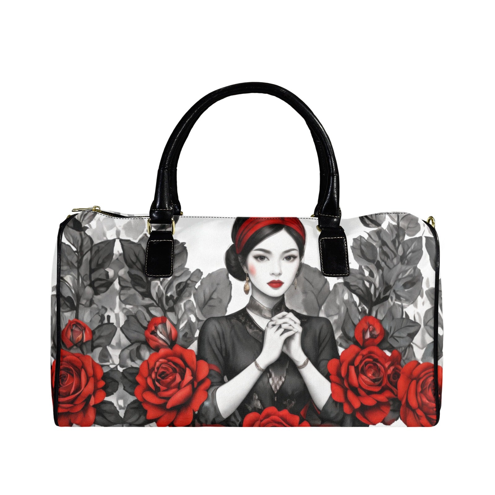 Rich and Rich Red Roses Leather  Large Capacity Travel Bag with PU Leather Handles for Gym, Weekend Trips & Everyday Travel