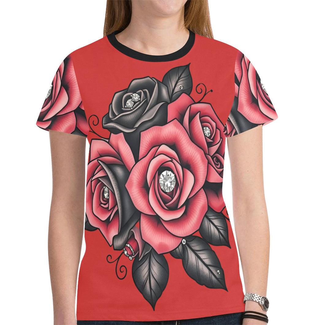 Rich and Rich Roses With Diamonds Women's Red Tshirt