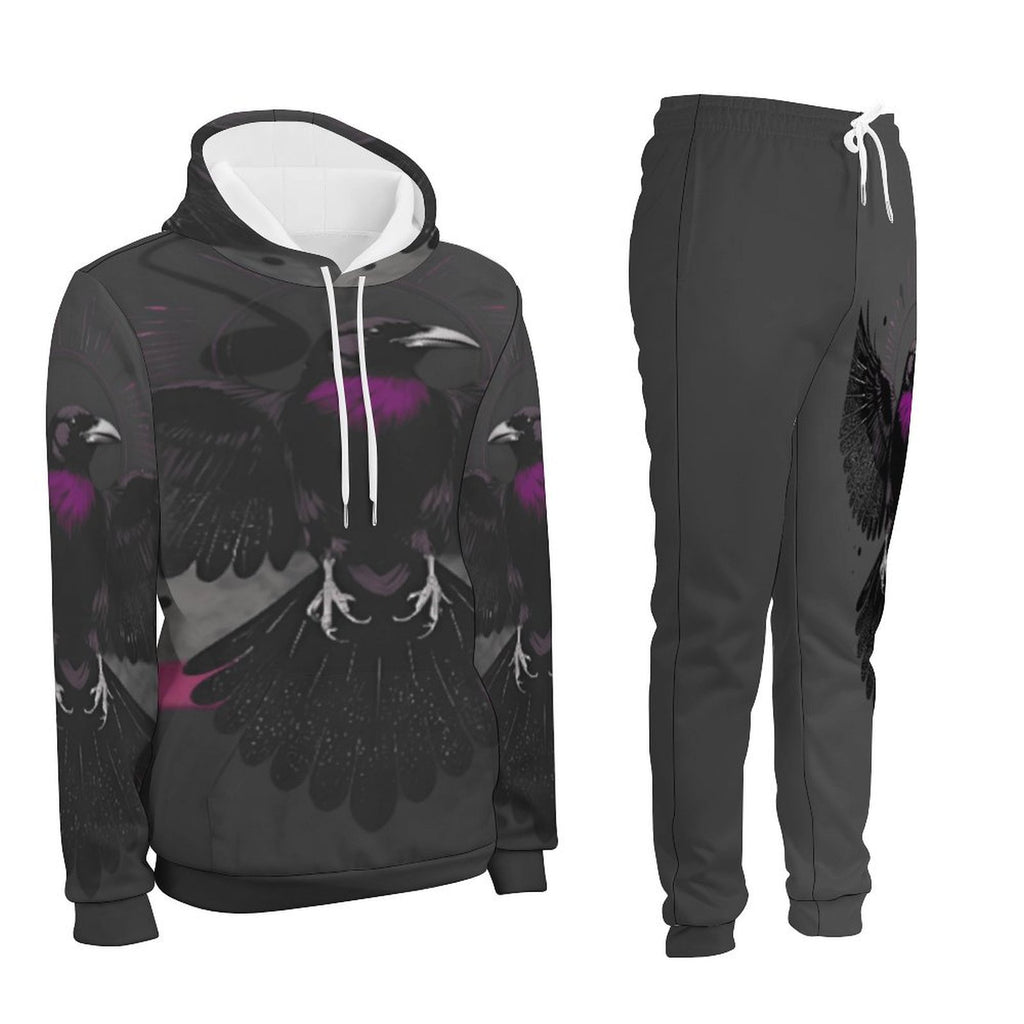 Men's all-over print sweater suit tracksuit with cropped hoodie and drawstring hood