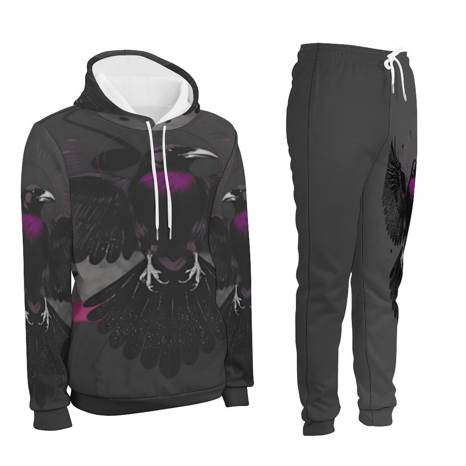 Men's all-over print sweater suit tracksuit with cropped hoodie and drawstring hood