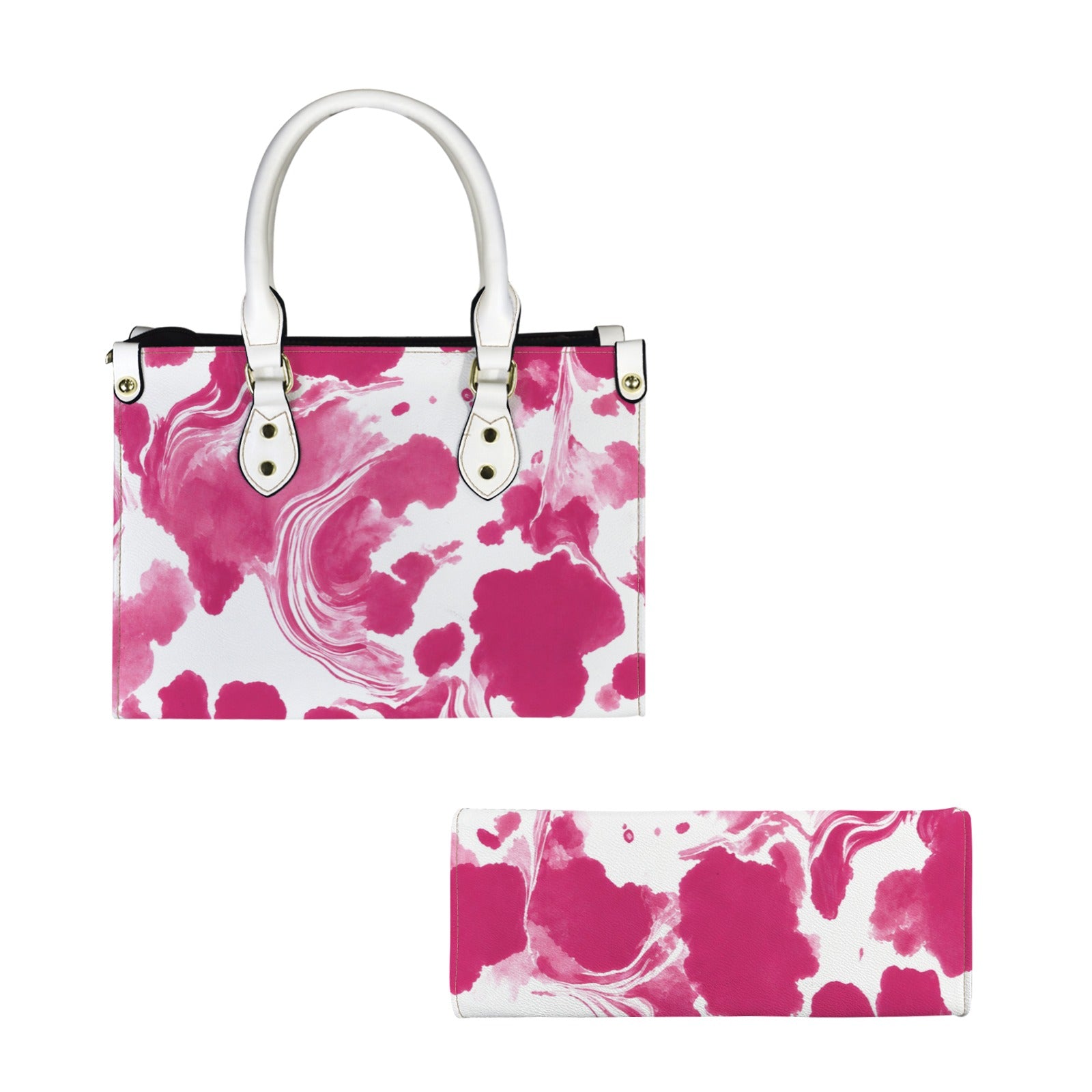 Rich and Rich Pink and White Abstract Women’s PU Leather Handbag | Stylish Top Handle Shoulder Bag