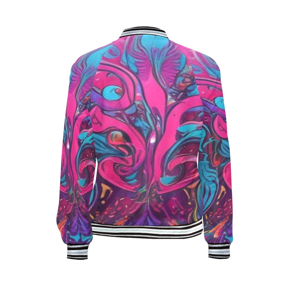 R&RH Abstract Colors Women's All Over Print Bomber Jacket with zip front and pouch pockets
