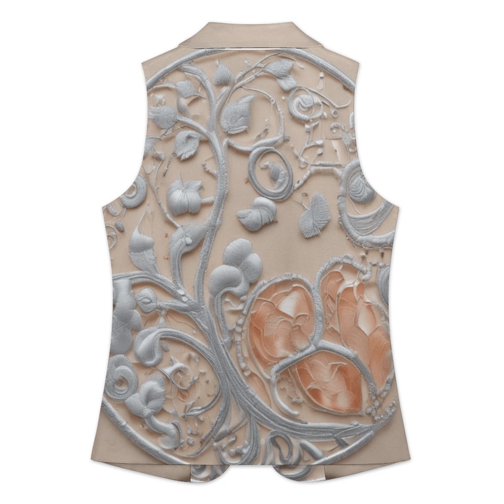 Women's sleeveless blazer vest in worsted wool with open front and turn-down collar