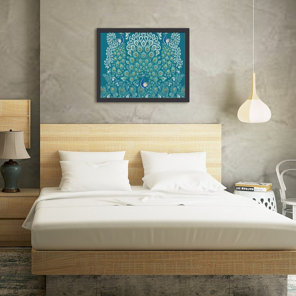 Rich and Rich Peacock wooden frame painting 40x30cm with vibrant peacock design
