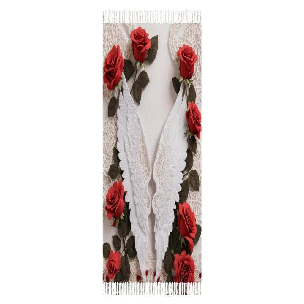 Soft imitation cashmere tassel scarf for adults, styled draped on mannequin