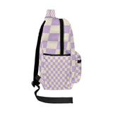 a Retro Checkerboard Lavendar Pastel Girls Large Capacity Backpack
