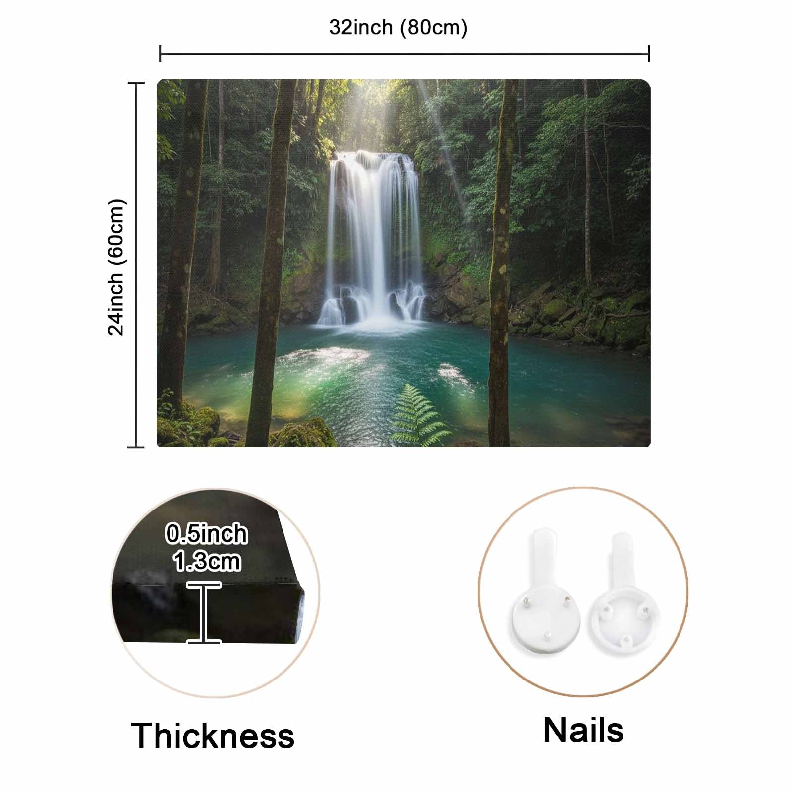 Rich and Rich 32x24 canvas wall art featuring a vibrant waterfall scene