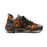Men's mesh sneakers with amber vintage guitar print, EVA sole, deodorant memory-foam insole, lace-up — side view