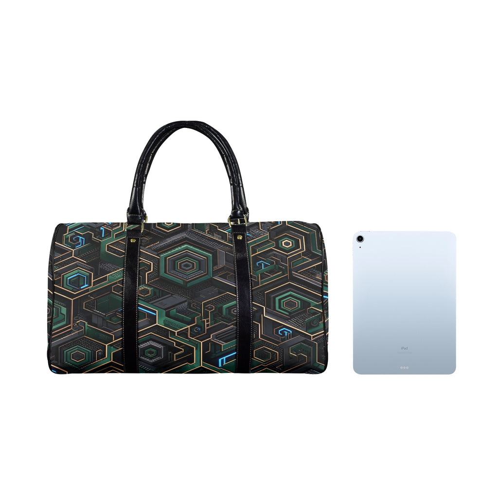 Rich and Rich Green Fractal Evolution PU Leather Travel Bag | Gym, Weekend & Carry-On Duffel Bag