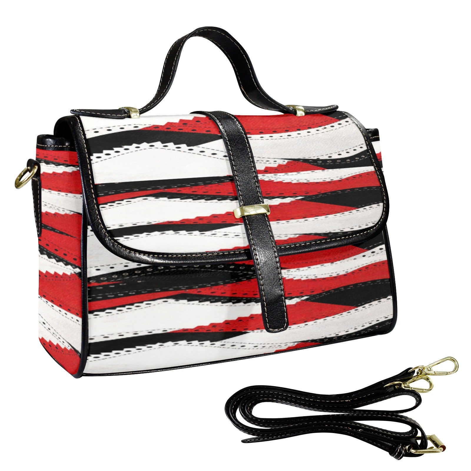 Rich and Rich Women's Red and Black Curve Leather Satchel Bag