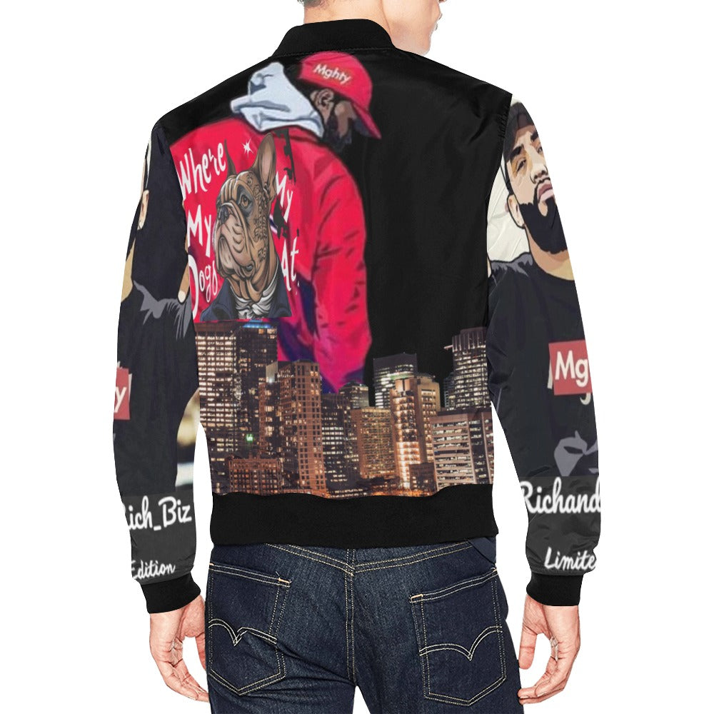 Rich and Rich Graphic Unisex Bomber Red Caricature Jacket