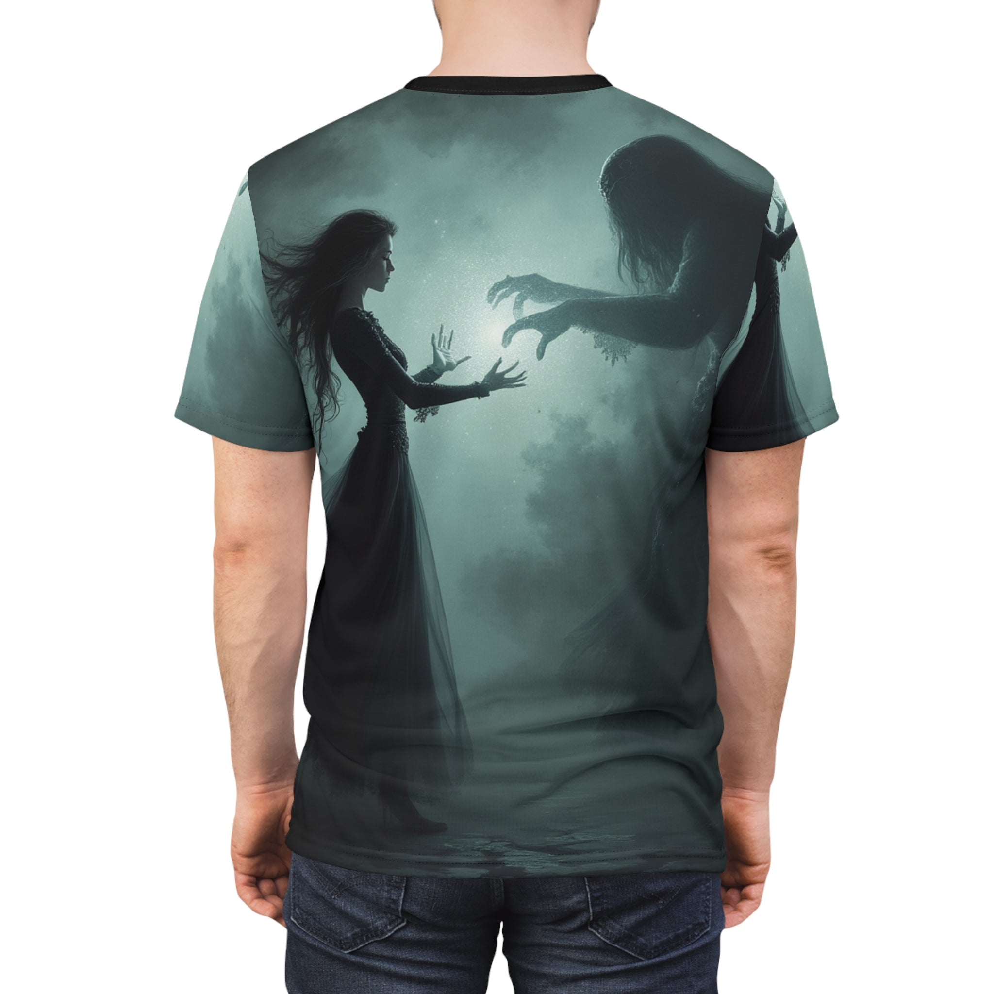 Unisex cut & sew tee with spooky Halloween all-over print, crew neck and reinforced shoulders — additional view 8