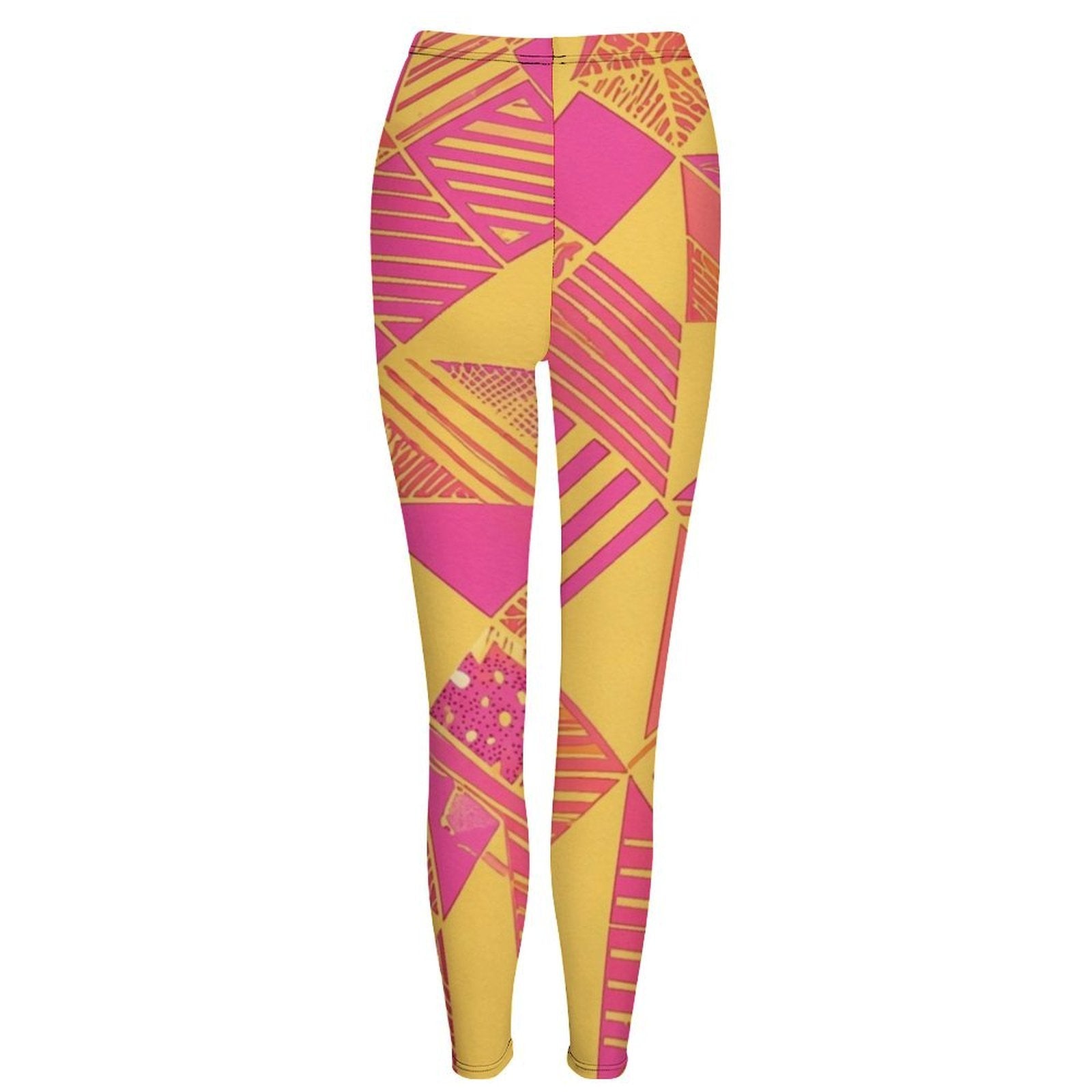 Yellow and pink geometric printed women's zipper jacket with matching high-waist leggings — additional view 10