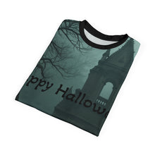 Load image into Gallery viewer, Halloween Unisex Tee, Spooky Graphic T-Shirt, Halloween Party Wear, Ghostly AOP Shirt, Gothic Casual Tee

