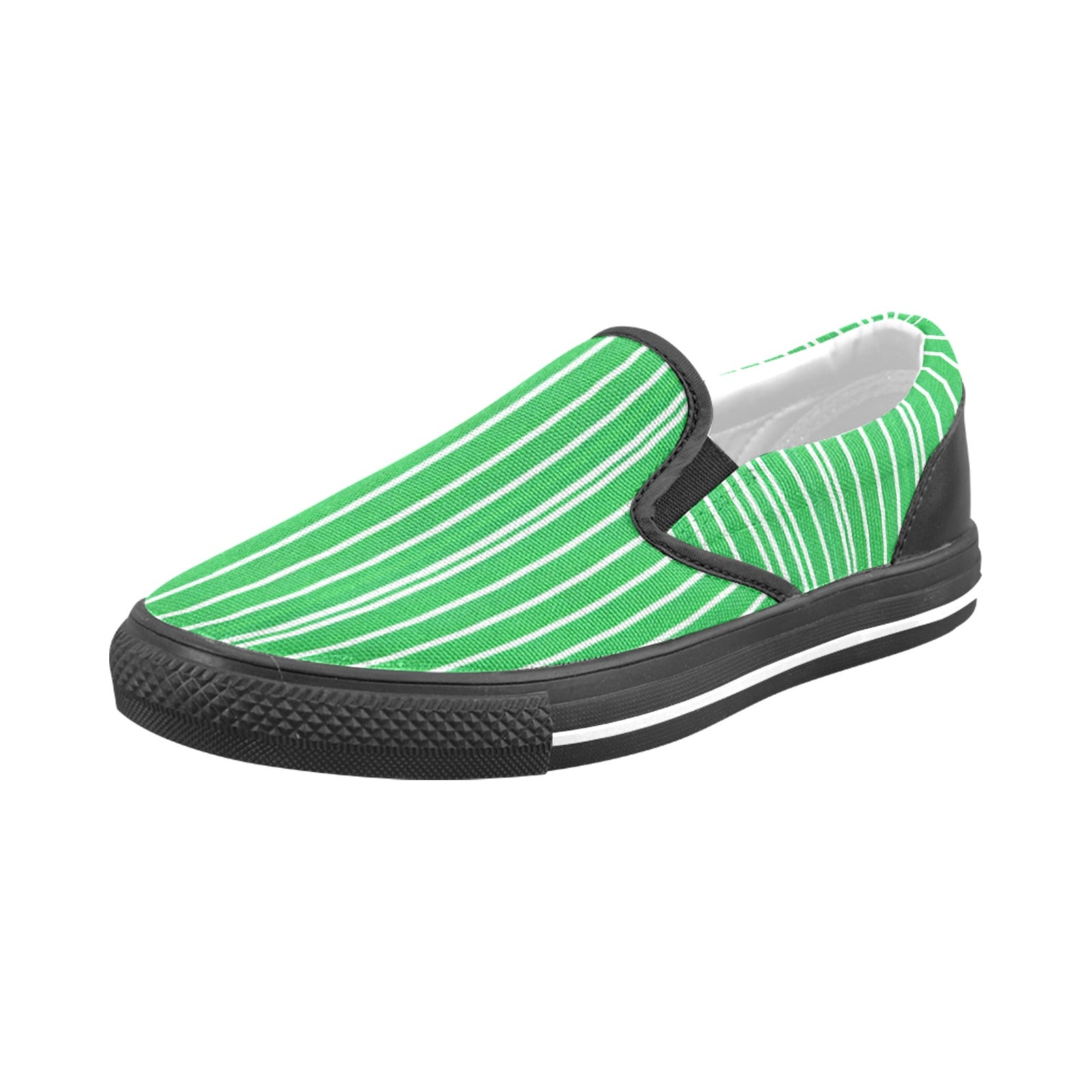 Men's green pinstripe canvas slip-on sneakers with elastic goring and rubber outsole — additional view 14