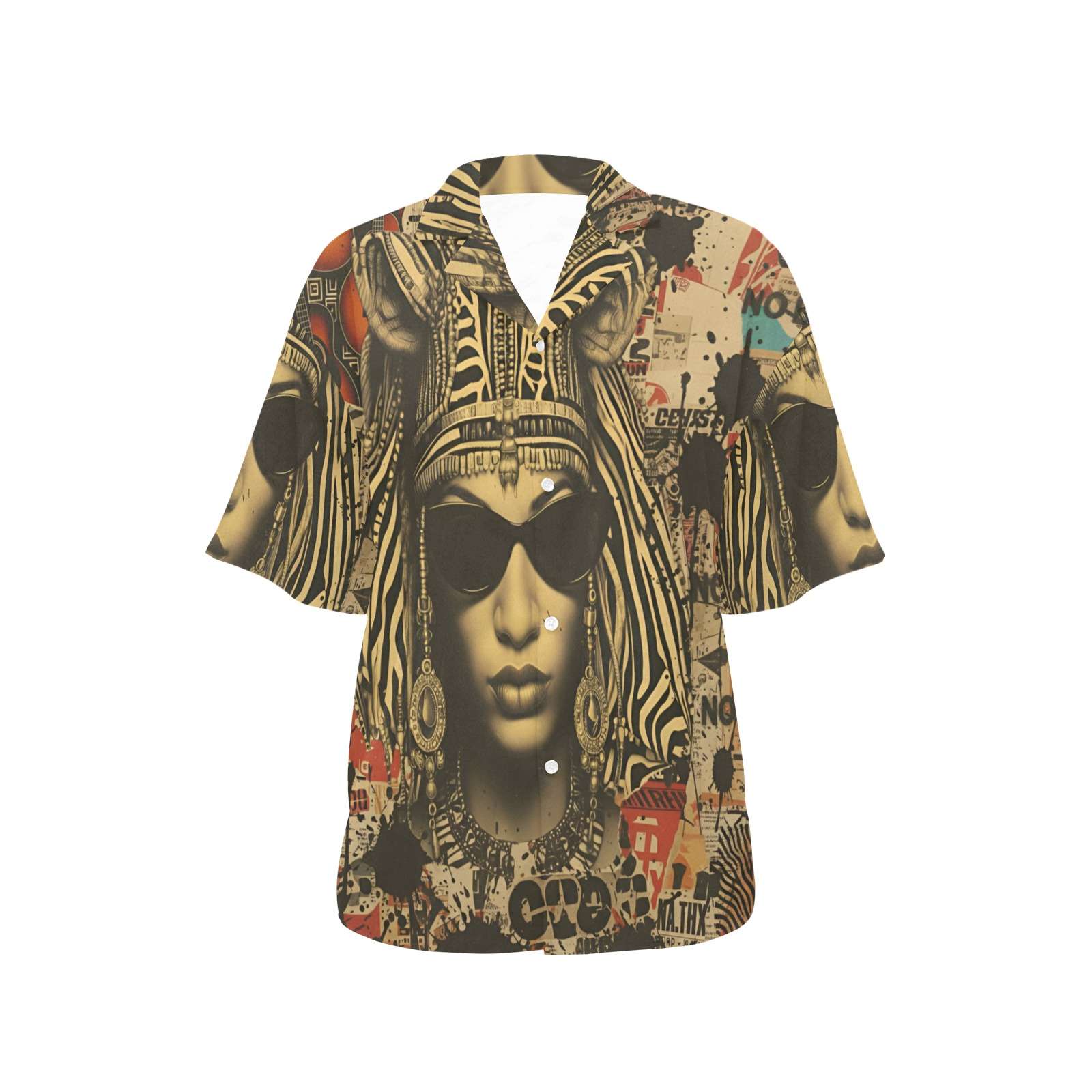 Women's retro-inspired short-sleeve stretch shirt with notch lapel and relaxed fit — alternate view