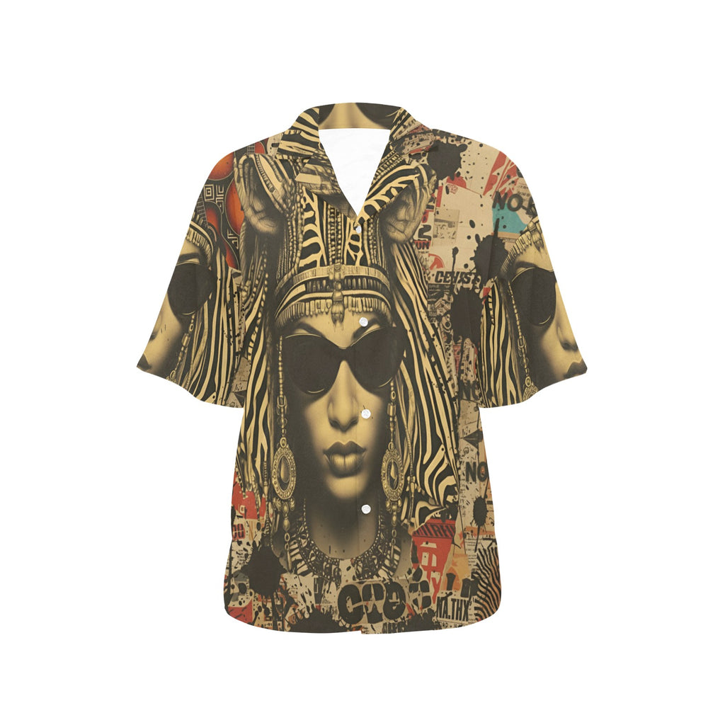 Rich and Rich Retro-Inspired No Limits Mixed Media Women's Shirt with notch lapel and short sleeves