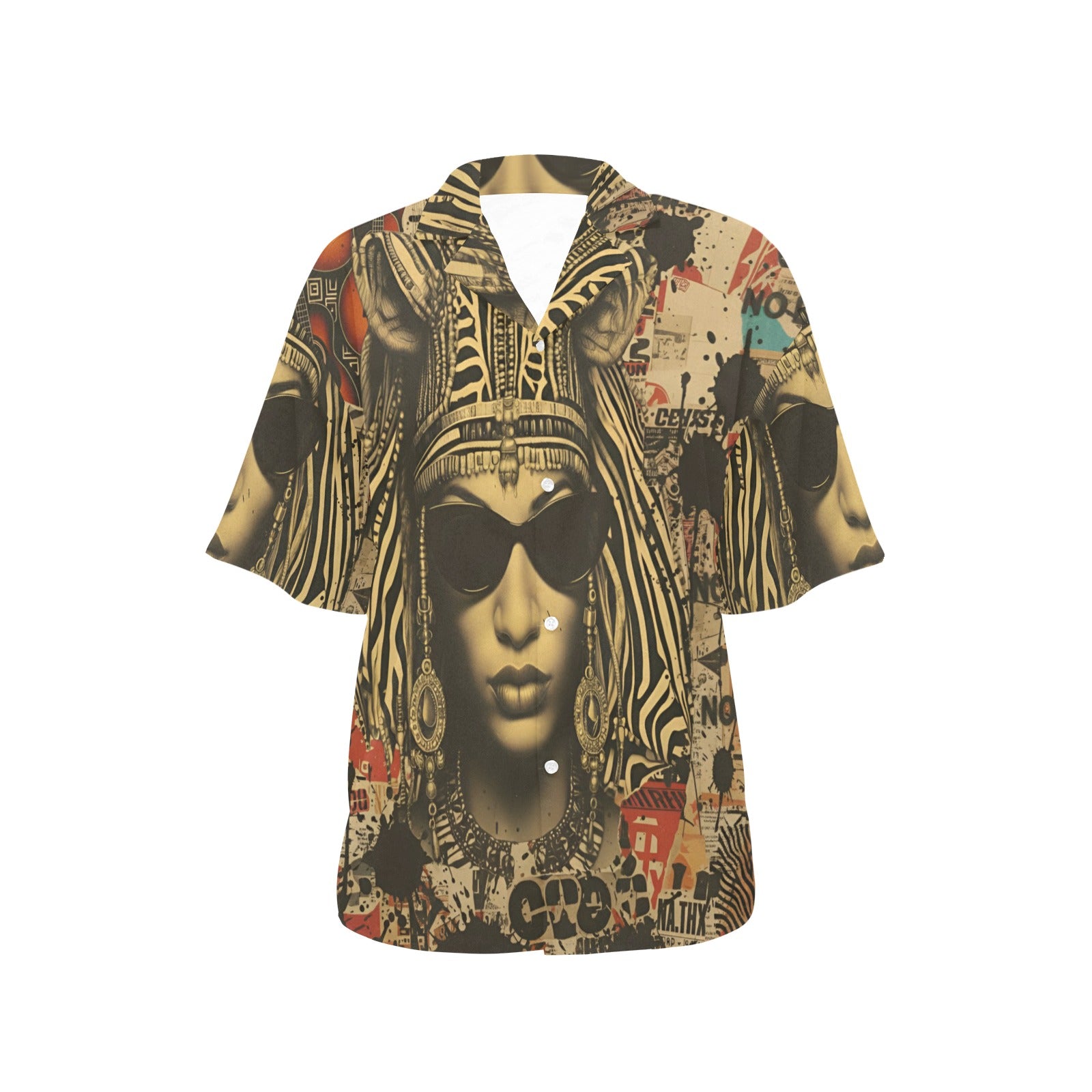Rich and Rich Retro-Inspired No Limits Mixed Media Women's Shirt with notch lapel and short sleeves