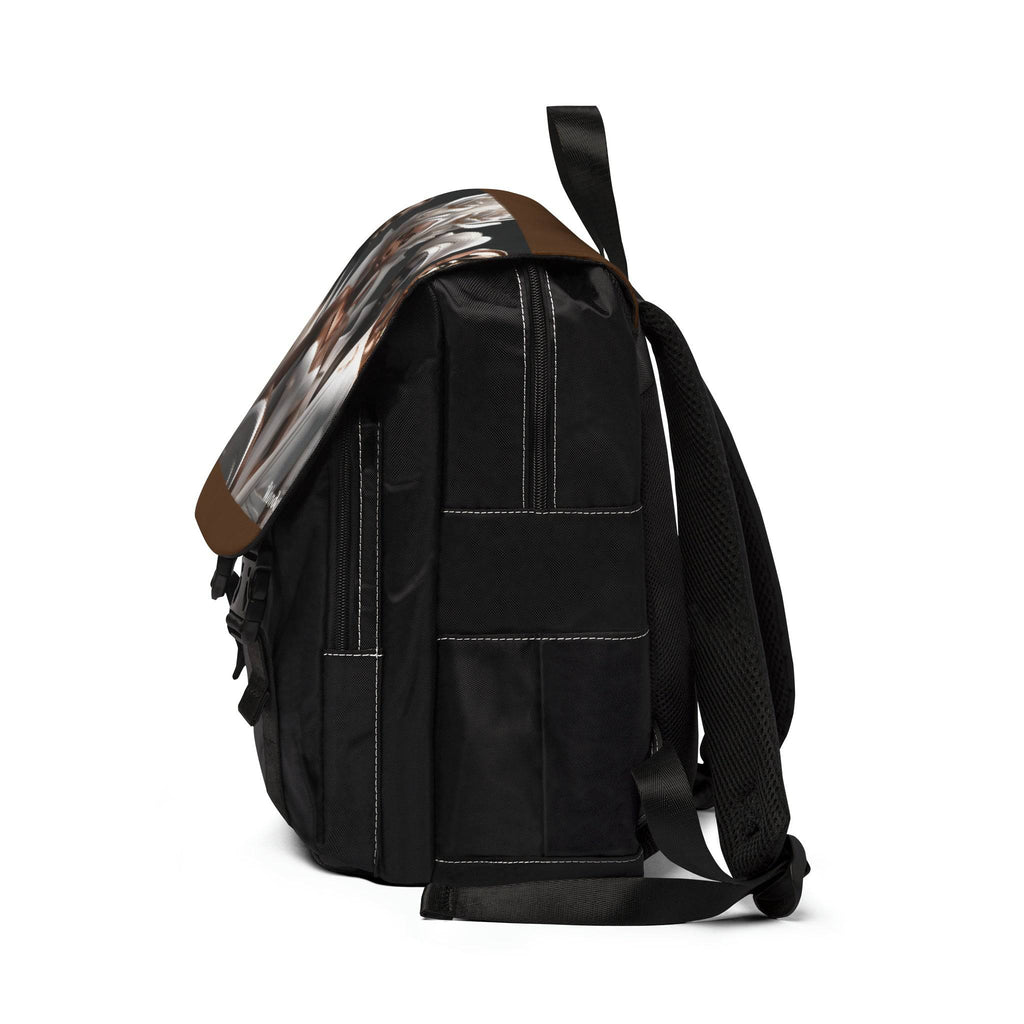 Rich and Rich Unisex African Porcelain Gods Backpack made of black Oxford canvas with front flap and multiple pockets