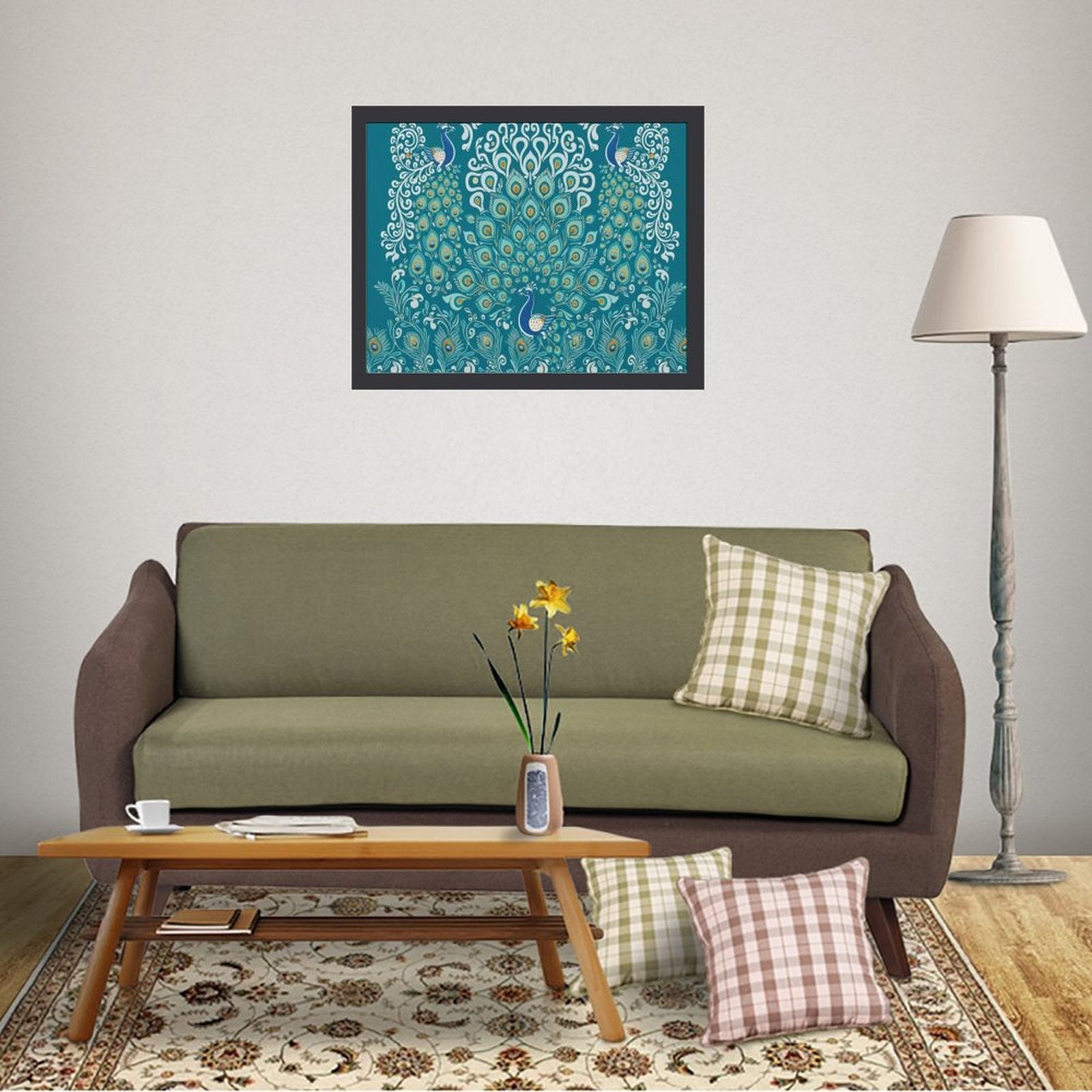 Rich and Rich Peacock wooden frame painting 40x30cm with vibrant peacock design