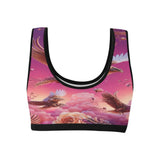 Pink nature-inspired women’s sports bra with compressive unpadded fit and quick-dry fabric — product detail