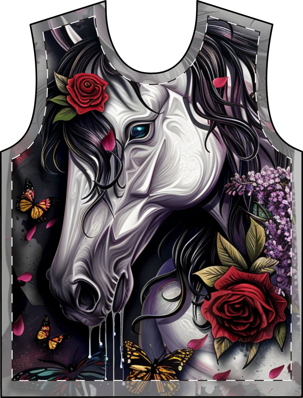 R&RH Black Multi Elegant Unicorn Women's T-Shirt - Floral Fantasy Design