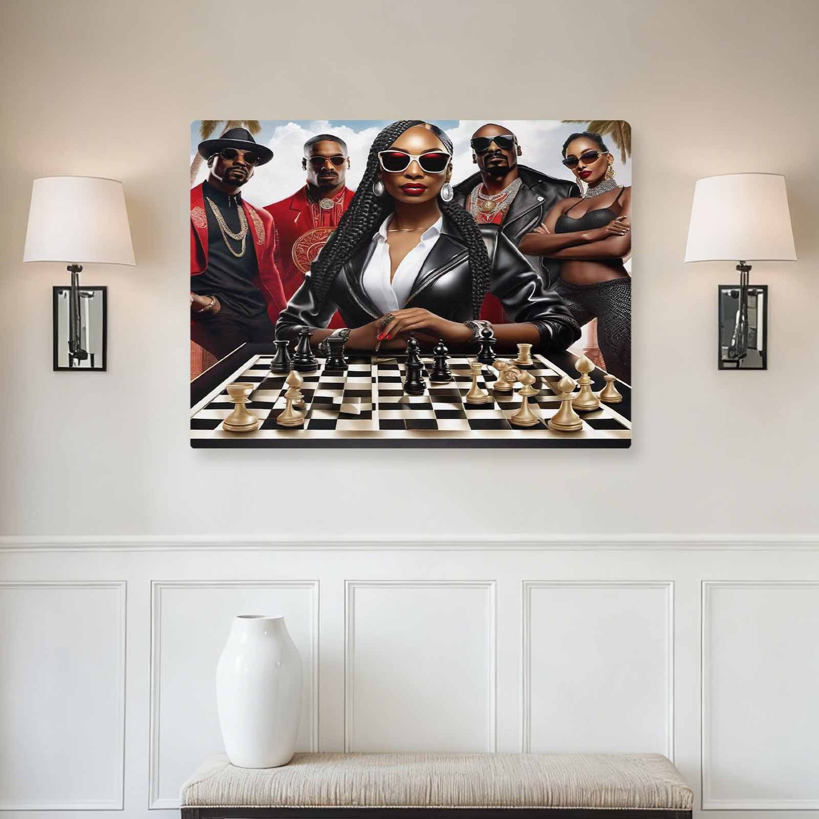 Rich and Rich The Chess Game 32x24 canvas wall art featuring a chessboard design