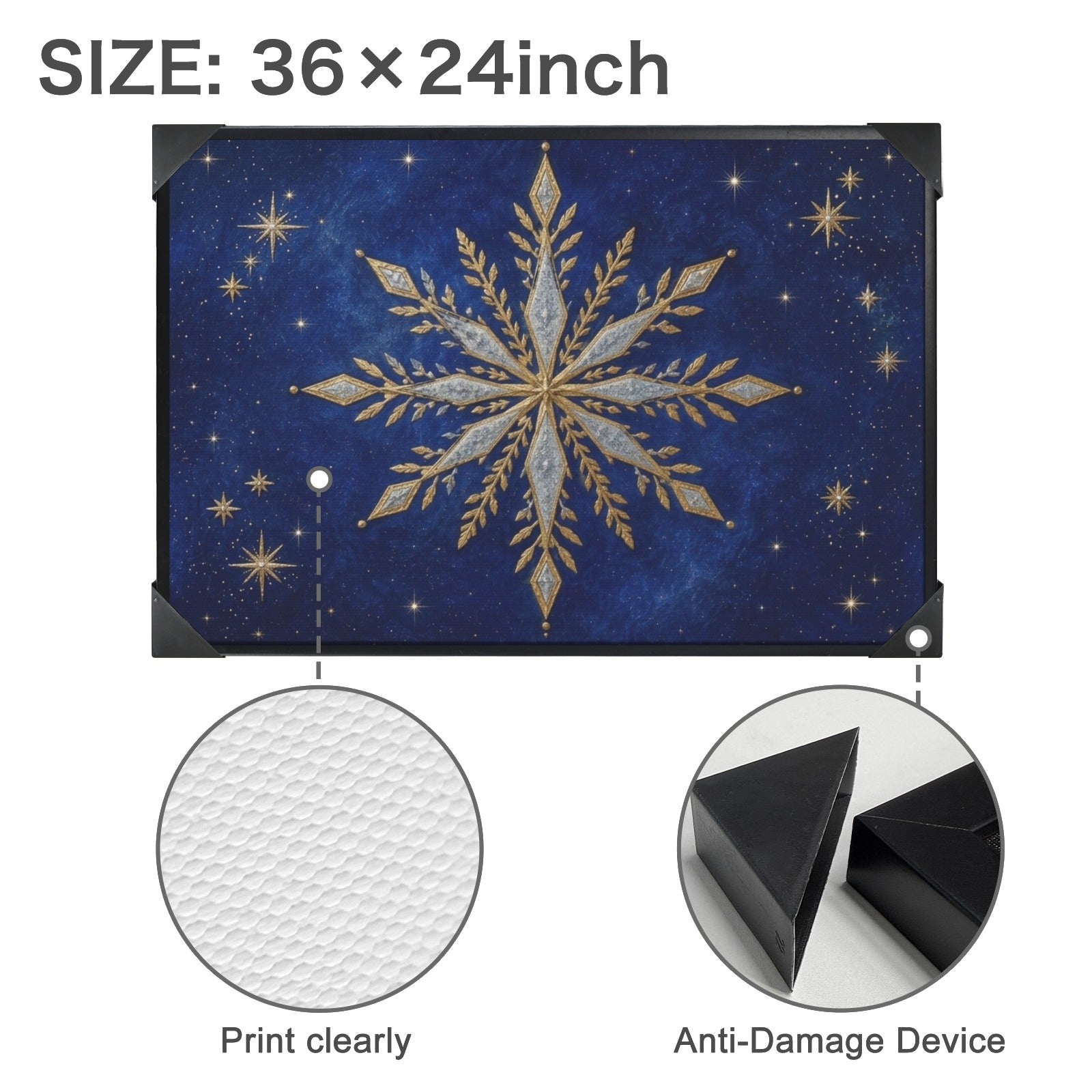 A Rich and Rich Celestial Gold and Silver Nordic Snowflake Framed Art Print 36×24inch - Rich and Rich Homeopportunities