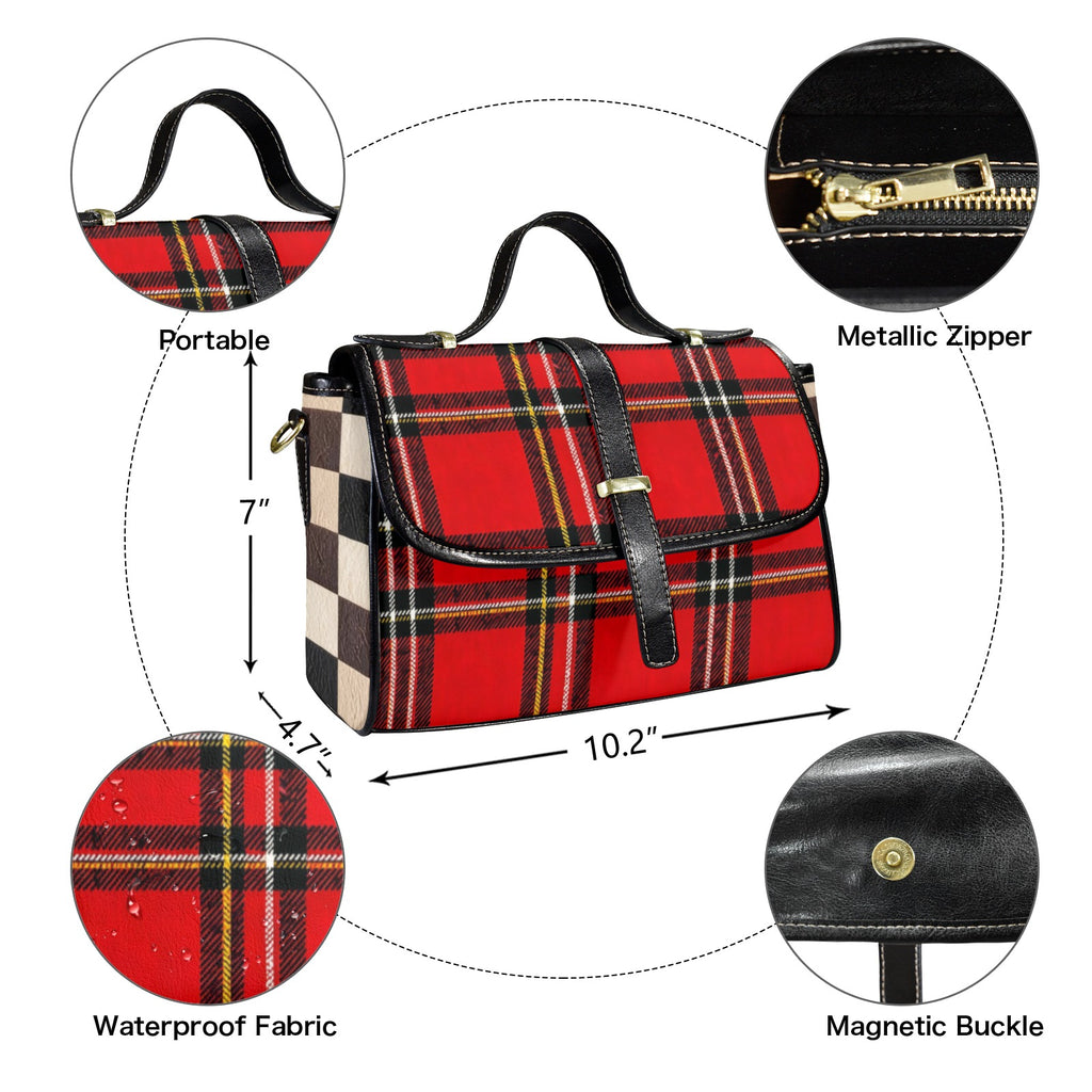 Rich and Rich Chocolate Red Checkered Women's Leather Satchel Bag
