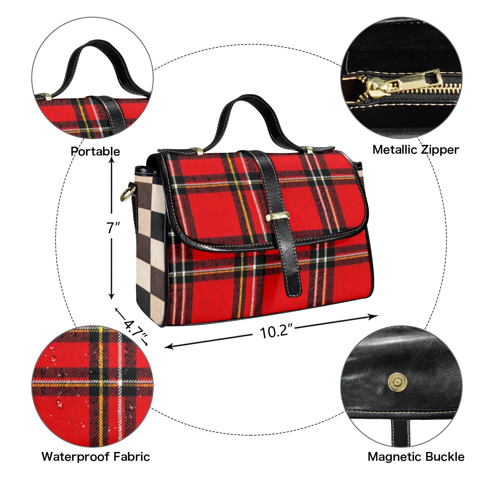 Rich and Rich Chocolate Red Checkered Women's Leather Satchel Bag