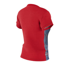 Load image into Gallery viewer, Fashion-Forward Women Red Jean InspiredTee - Stylish Denim &amp; Lace Design for Trendsetters
