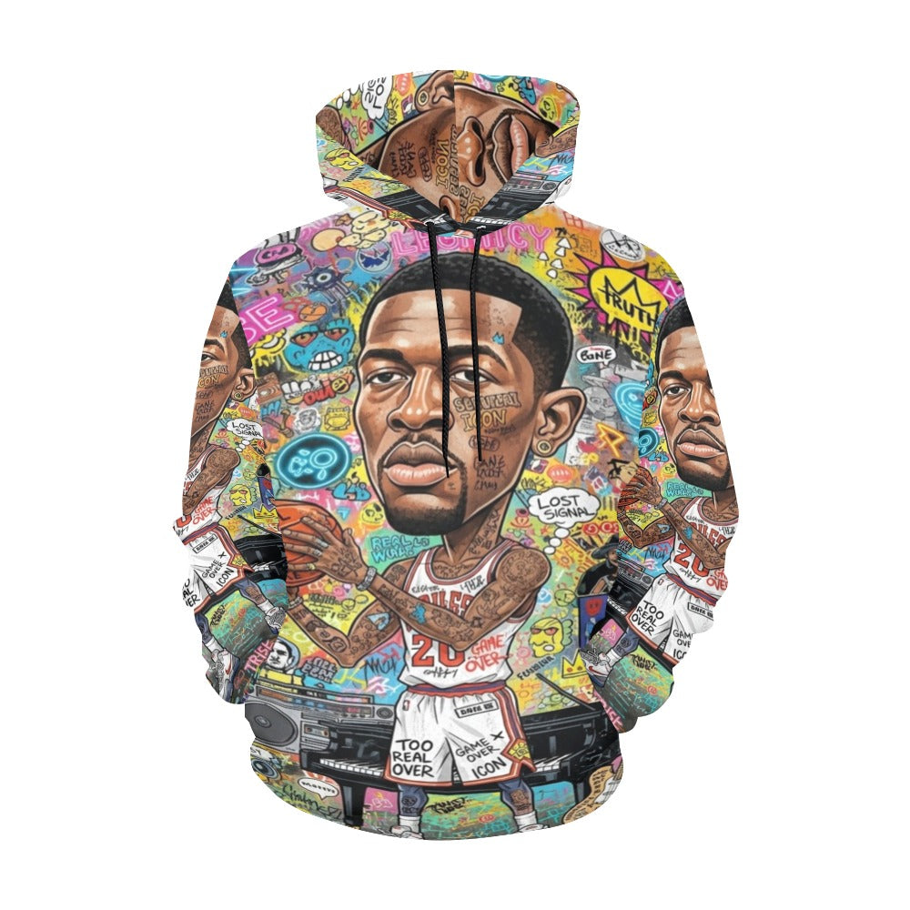 Rich and Rich Multicolor Basketball Man Caricature Men's Hoodie front view