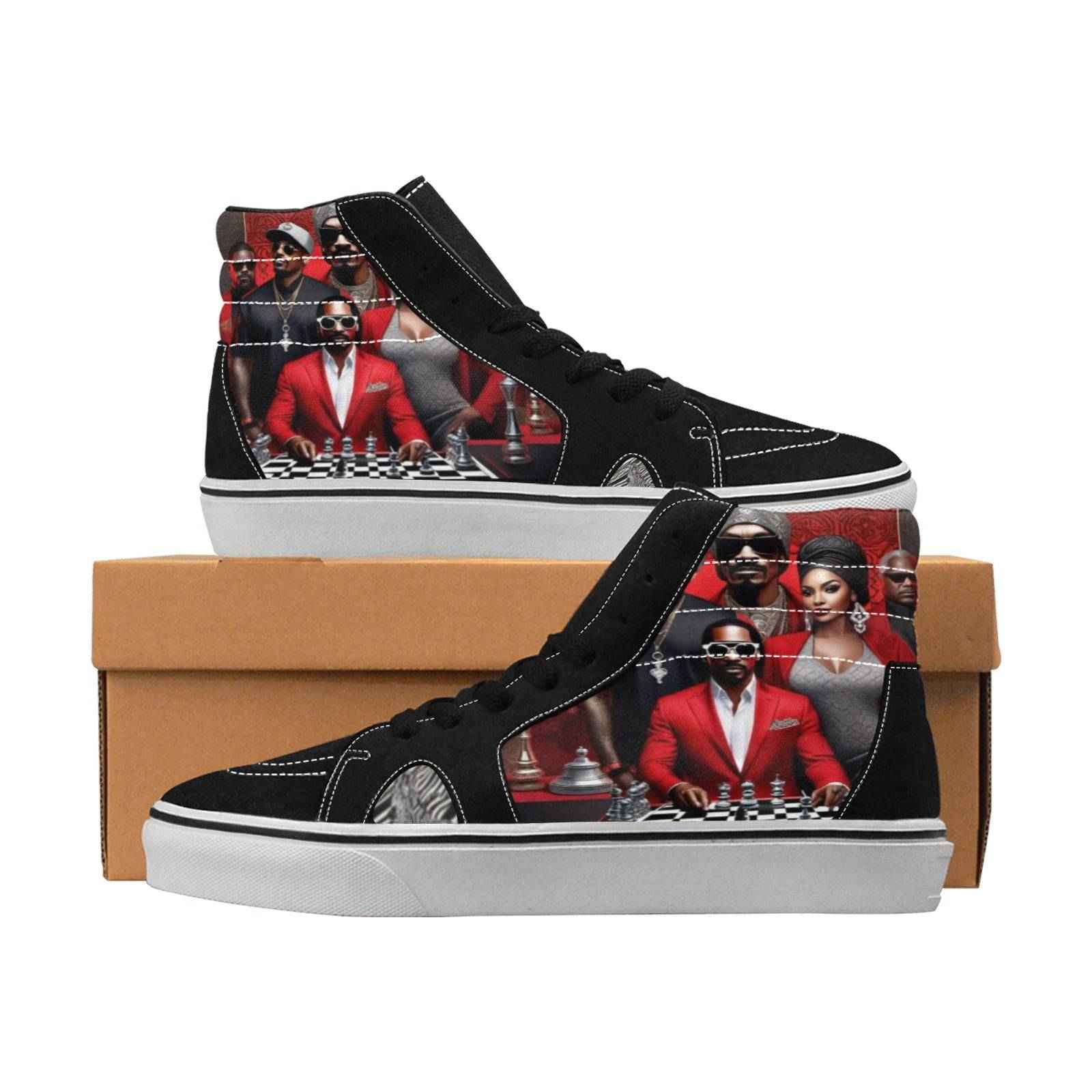 Men's high-top skate sneakers with caricature print, faux suede panels and translucent rubber sole