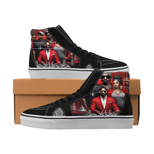 R&RH Caricature Men's High Top Skateboarding Sneakers in faux suede with translucent rubber sole