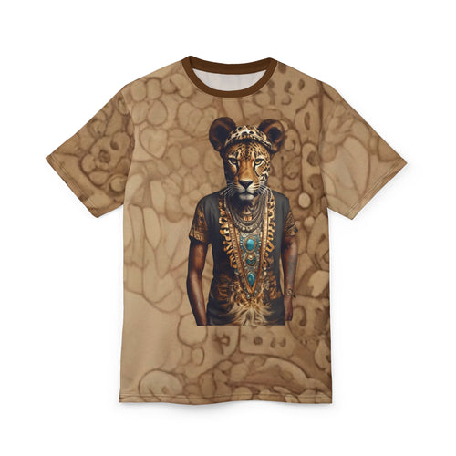 R&RH Leopard Unisex Tee with all over leopard print design, crew neck, and regular fit