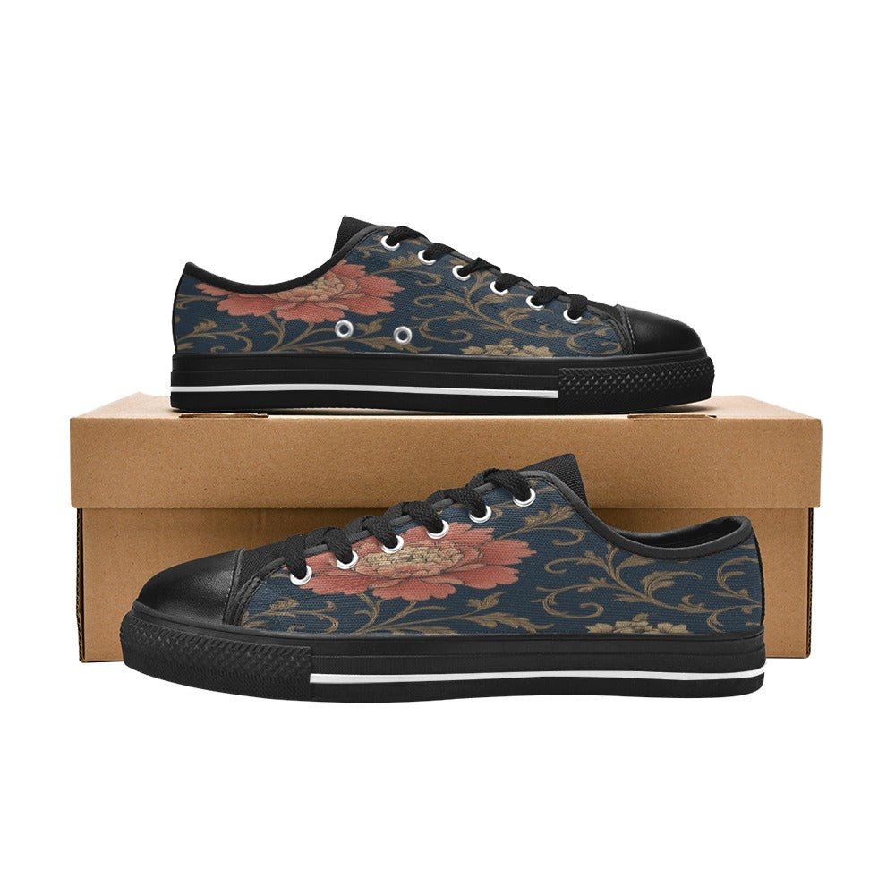 Blue floral women's canvas lace-up sneakers with metal eyelets and rubber outsole — additional view 6