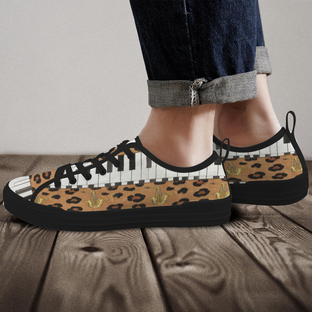 Rich and Rich Men's Brown Animal Piano Saxophone Canvas Low Top Sneaker